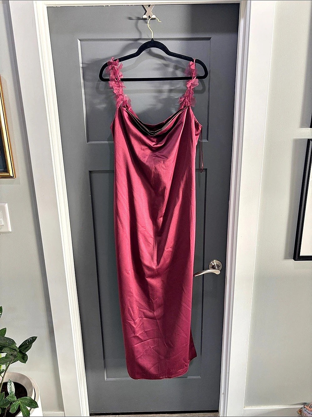 Anthropologie Satin Maxi Slip Dress in Pink Size Large NWT